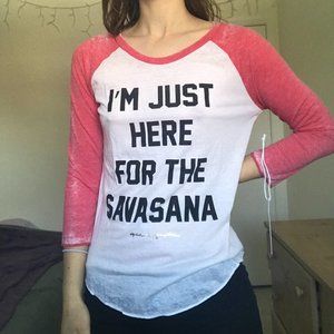 NWT! Spiritual Gangster Here For Savasana Baseball Raglan Tee